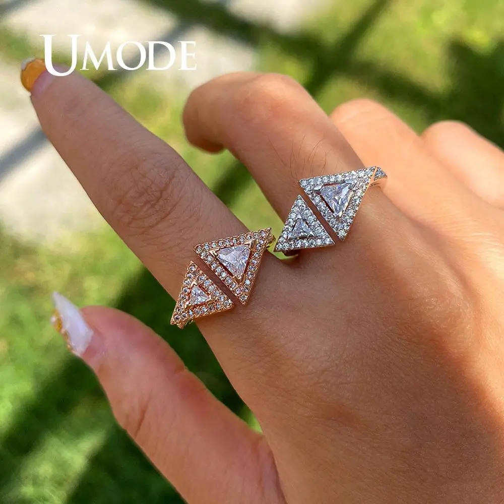 UMODE Triangle Wedding Rings for Women Engagement Ring Zirconia Adjustable Finger Rings Luxury Jewelry Accessories Gifts UR0569
