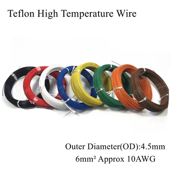 

10AWG 6mm Square High Temperature Wire Electric Tinned Tin Silver Plated Copper Cable PTFE Insulated Wires 6mm² 6mm2