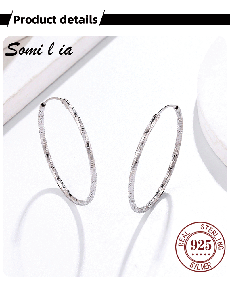 Somi l ia 100% 925 Sterling Silver 30-50mm Big Circle Hoop Earring for Woman Fashion Simple Classic 925 Silver Fine Jewelry Gift