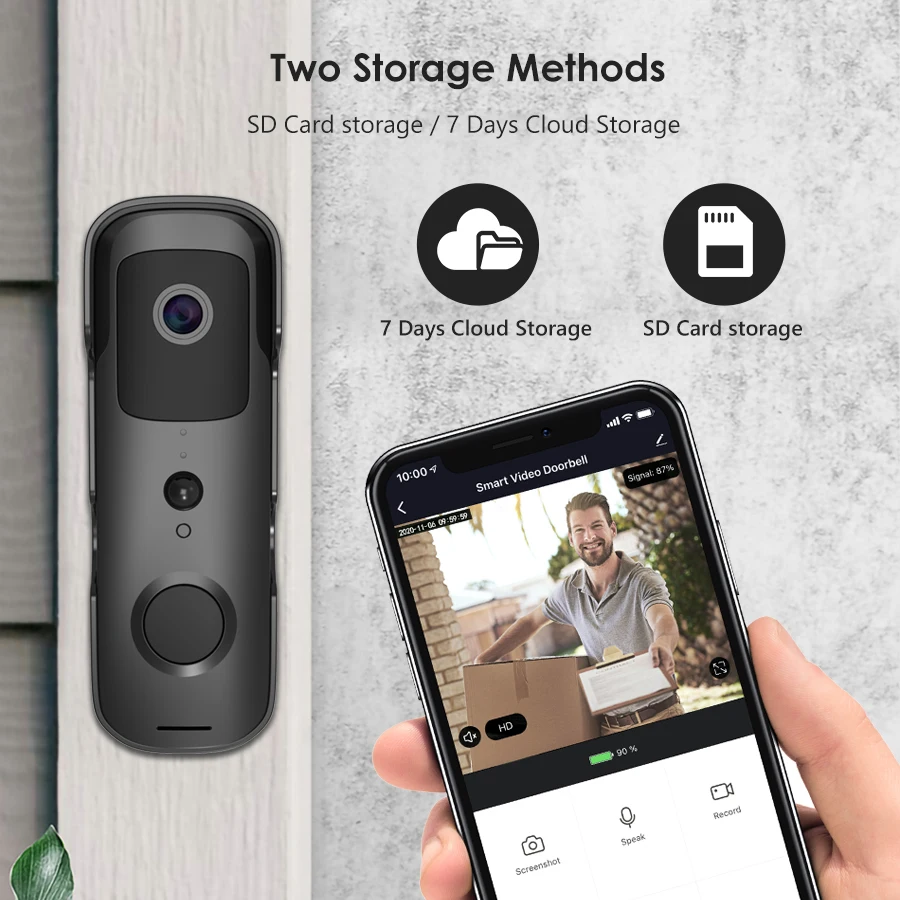 Timbre de puerta inteligente con cámara de seguridad para el hogar, timbre de puerta con vídeo, impermeable IP54, intercomunicador, visión nocturna, IP, WiFi, inalámbrico - Imagen 4