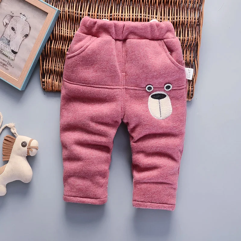 От 1 до 4 лет зимние штаны для маленьких детей; плотные теплые брюки для маленьких мальчиков с героями мультфильмов; Повседневные детские штаны с эластичной резинкой на талии для девочек - Цвет: Bear Red