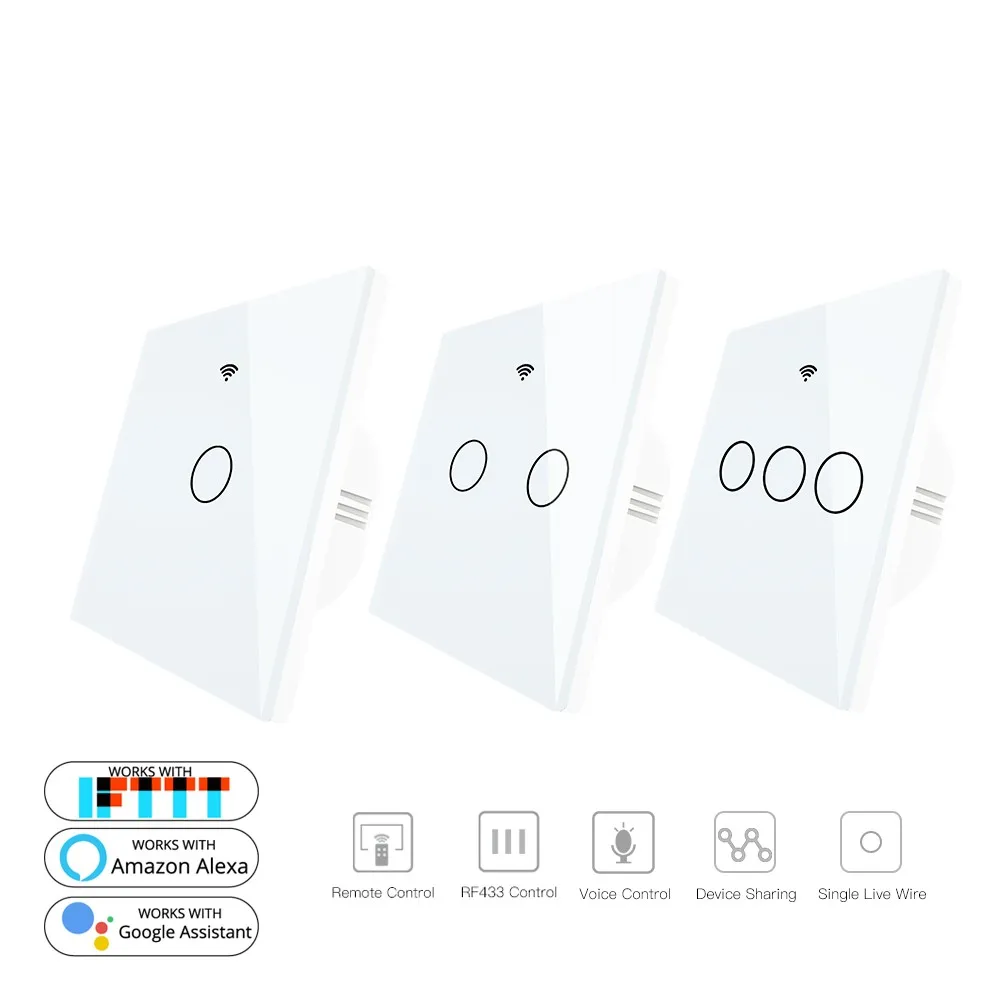 

Tonbux EU WiFi Smart Light Switch Glass Panel Touch Switch Voice Remote Control Work With Alexa Google Home Smart Wall Switch