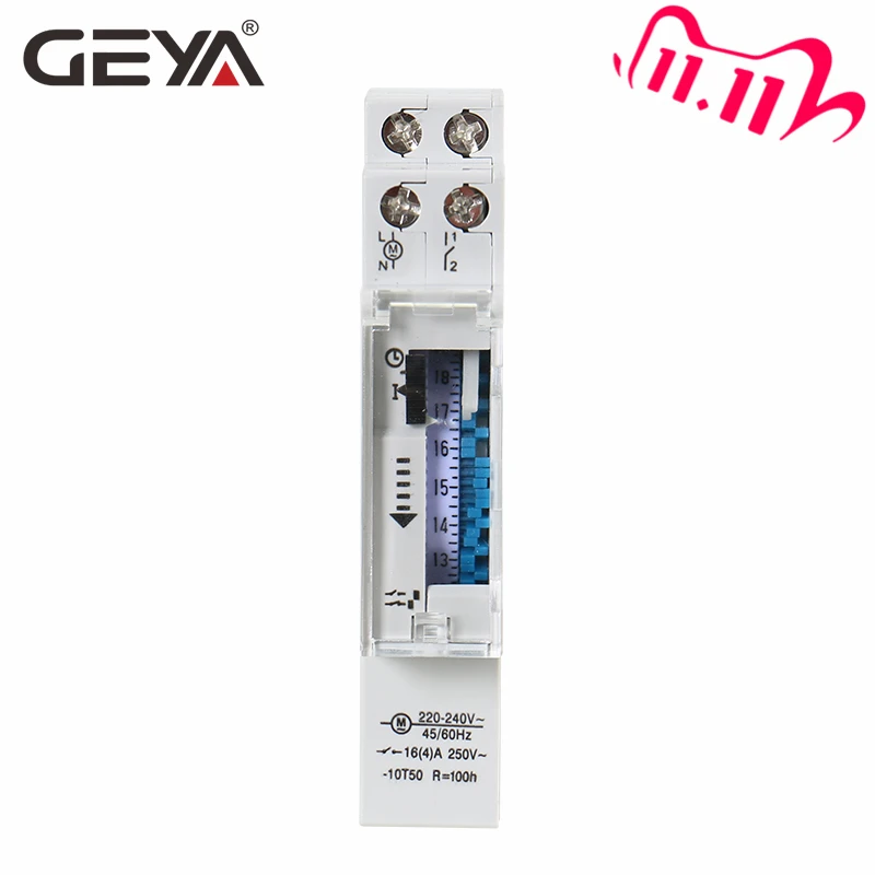 

Free Shipping GEYA TB45 Din Rail Mechanical Timer Switch 96 times on/off per Day Time Set Range 15 Mins Timer 110V 220V