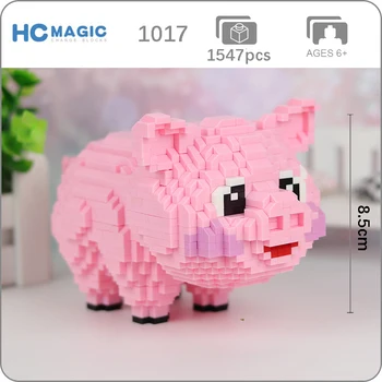 

HC 1017 Cartoon Pink Cute Pig Swine Animal Pet 3D Model 1547pcs DIY Diamond Mini Building Small Blocks Brick Assembly Toy no Box
