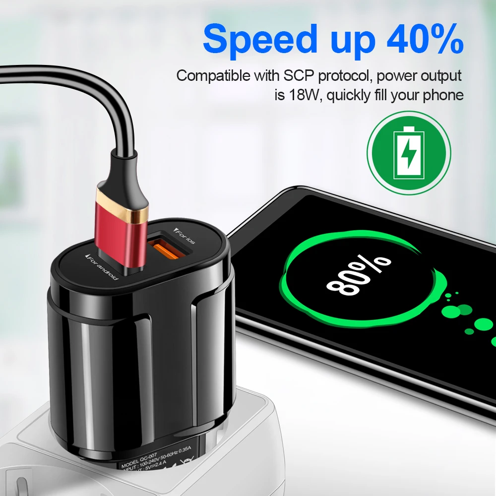 OLAF USB зарядное устройство с двумя портами EU 5V 2.4A дорожный настенный адаптер