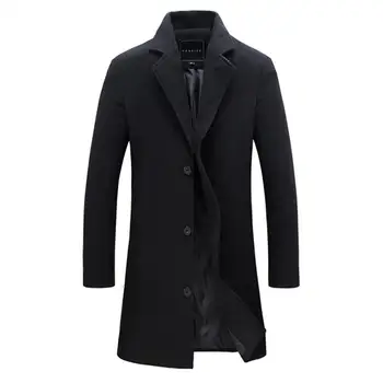 

2020 Winter Fashion Men's Wool Coat Color Long Trench Warm Solid Jacket Male Single Business Casual Overcoat