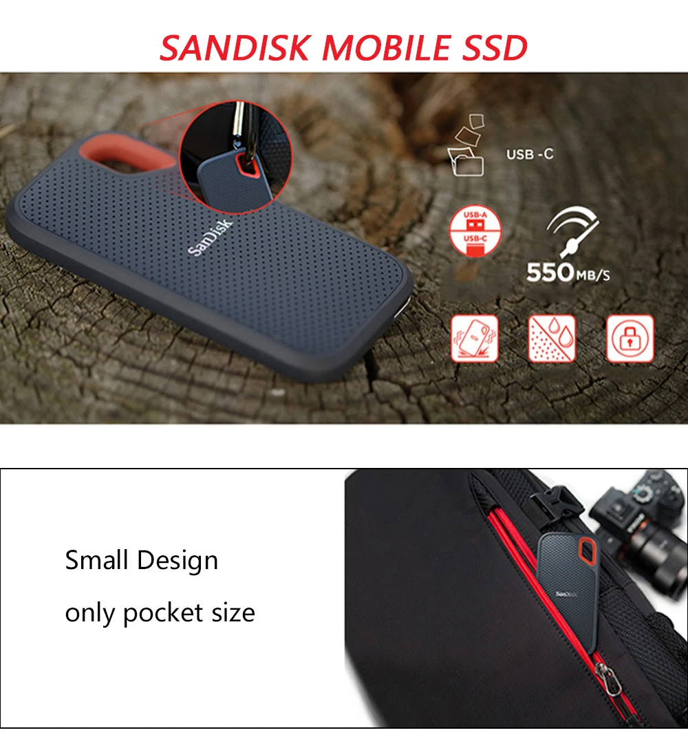 Sandisk SSD USB3.1 Тип-C 250GB 500GB 1 ТБ внешний твердотельный накопитель Портативный жесткого диска 550 МБ/с. HDD жесткий диск для ноутбука