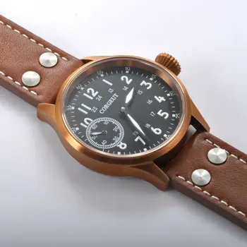 

Corgeut mens watch43mm coffee pvd case Black sterile Dial Luminous Hand Winding 6497 movement waterproof mechanical wristwatch