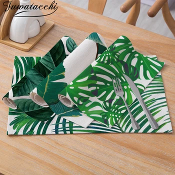 

Fuwatacchi Green Leaves Placemat for Dining Simple Style Drink Coasters Rectangle Cup Pad Table Mat Kitchen Decoration Accessory