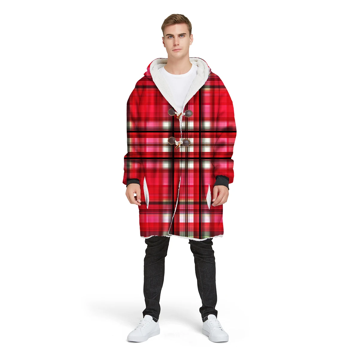 Красный плед серии Флисовое одеяло с капюшоном с искусственная плюшевая накладка зимние худи для улицы Куртка теплое носимое одеяло с рукавами