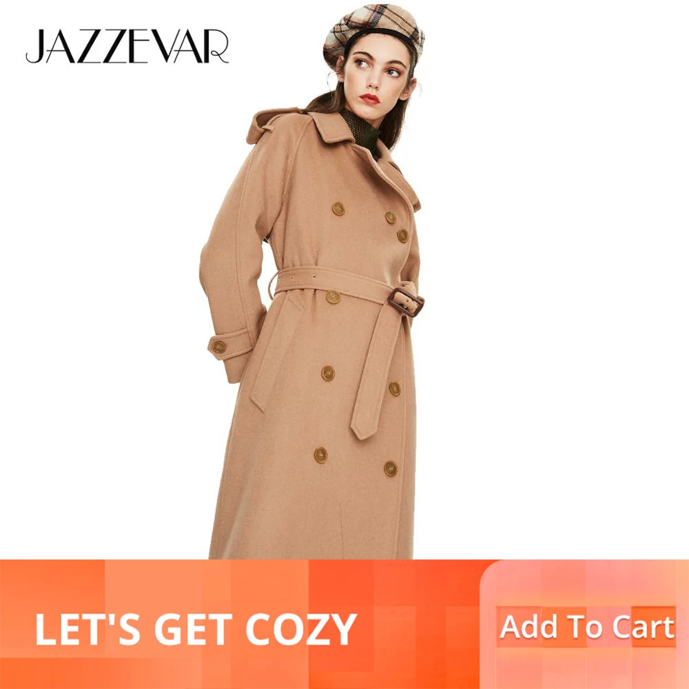 

JAZZEVAR 2019 New arrival autumn women trench coat top khaki color outwear slim clothing with belt long women coat N9069