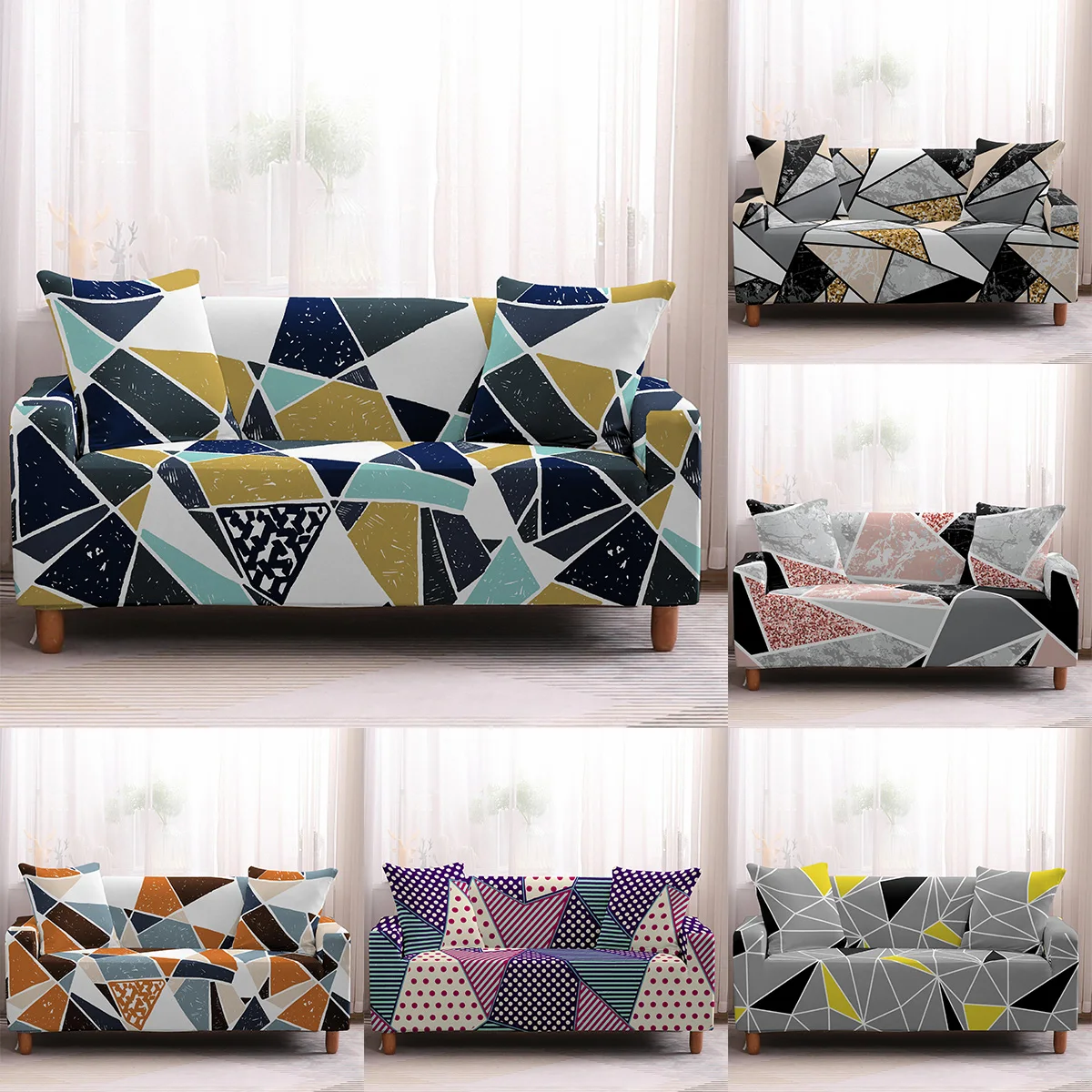 

1/2/3/4 Seaters Colorful Geometry Elastic Sofa Cover Stretch Sofa Covers for Living Room Needs Order Corner Sectional Sofa