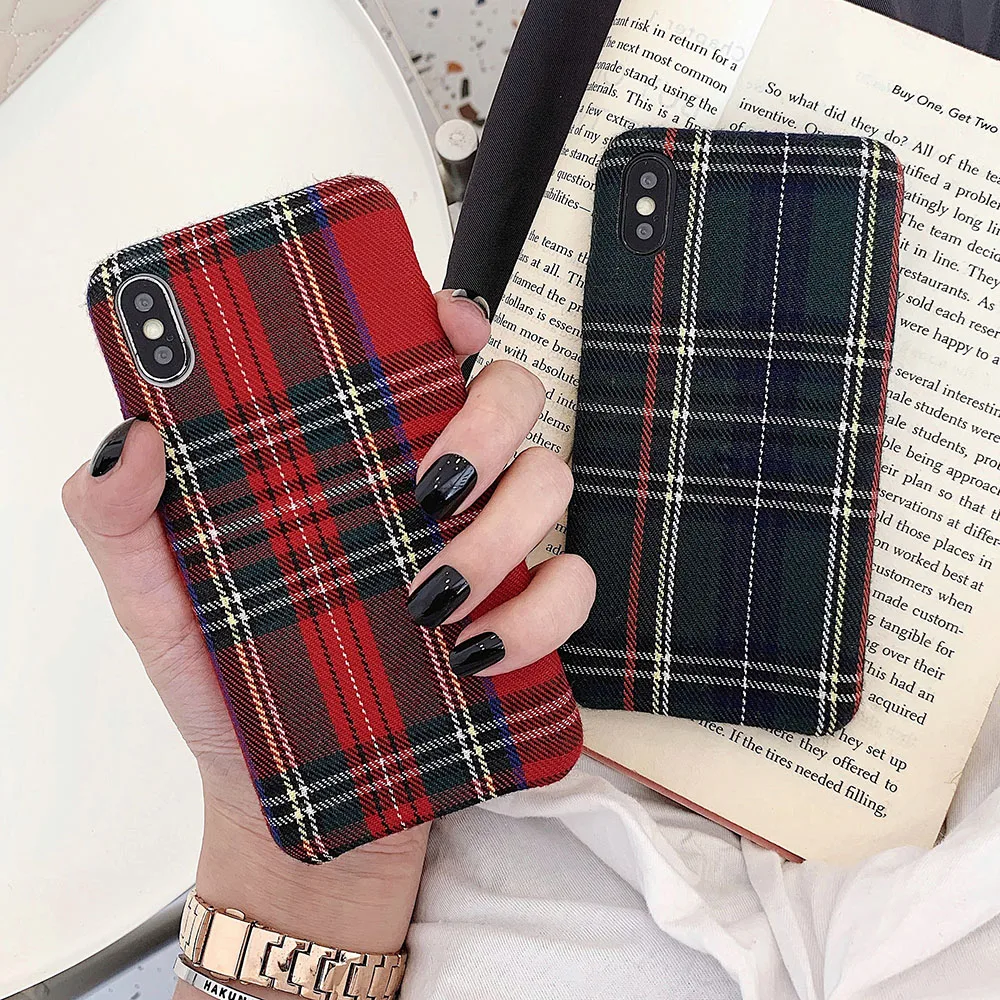 

Autumn Warm Plaid Plush Phone Case Simple Cloth Fabric Soft Tpu Case for Iphone 11 11 Pro Max 7 8 plus X XS Max XR Cover
