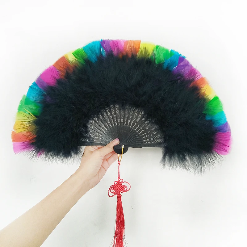 Chinese Peacock Feather Folding Hand Fan, Cosplay