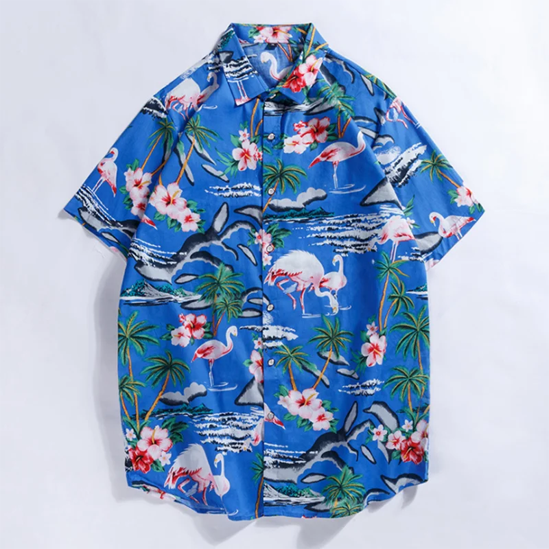 Новое поступление, летние мужские однобортные рубашки с коротким рукавом Camisa, дышащие удобные свободные рубашки с цветочным принтом