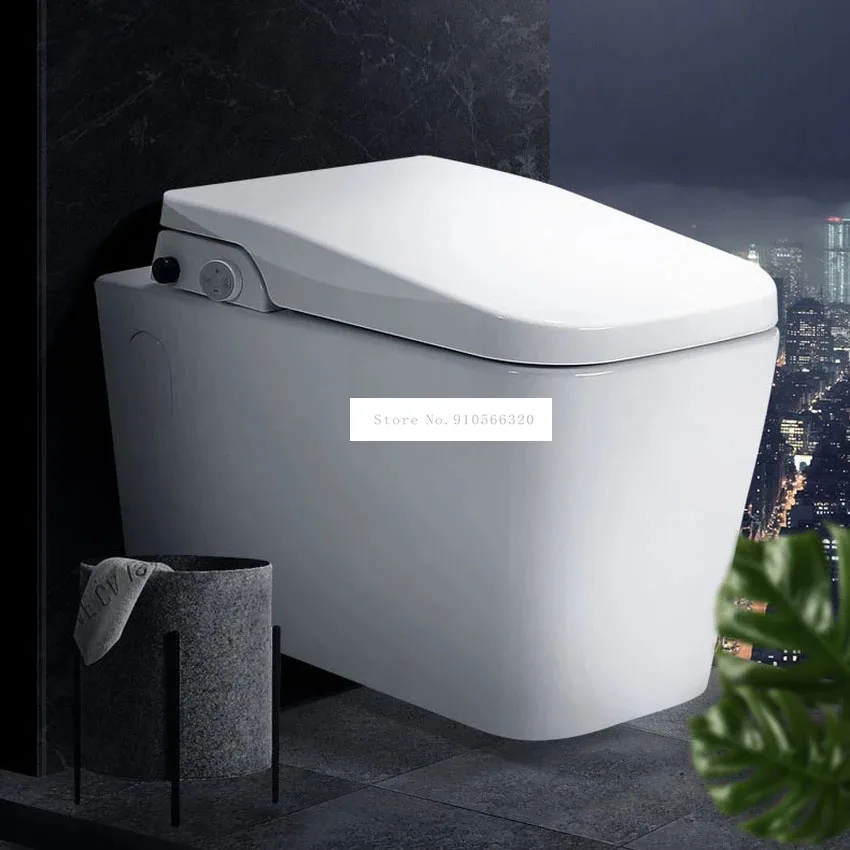 

Square Intelligent Wall Mounted Flush Toilet 3 Cleaning Mode Temperature Sensing Seat Water Filter Ceramic Toilet + Water Tank