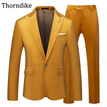 

Thorndike Peaked Lapel Wedding Suits 2020 Solid Slim Fit Groomsmen Tuxedos 2 Pcs Set Suit Men One Button Prom Party Suits Set