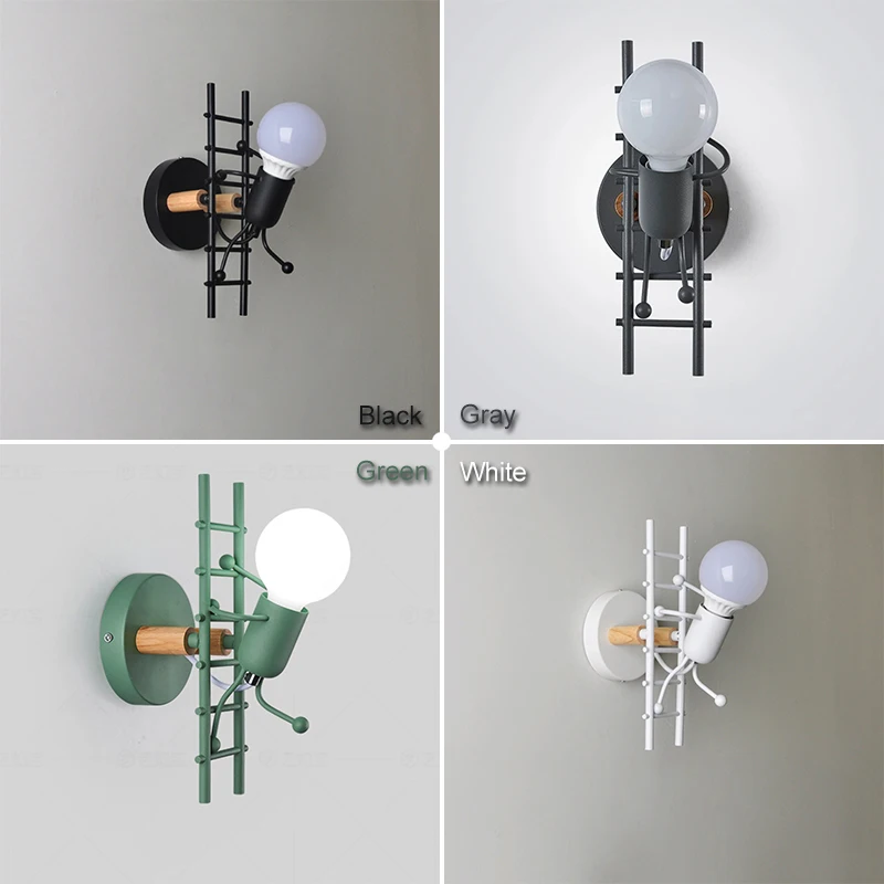 Simplicity Matchstick Man Cartoon Wall Light For Children's Room Kitchen Dining Room Bed Foyer Study Balcony Aisle