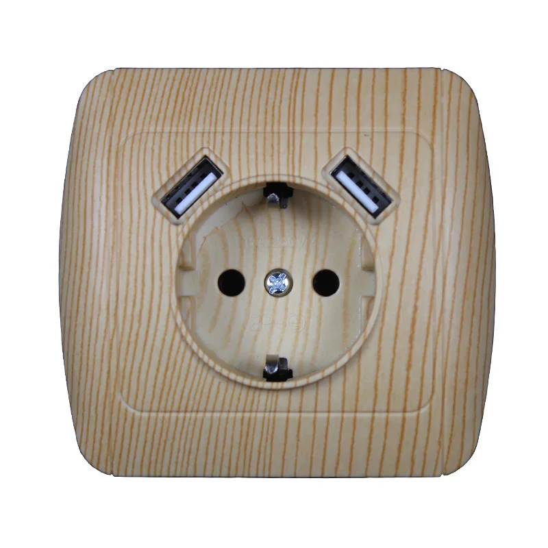 

USB Wall Socket Free shipping Double USB Port 5V 2A Usb enchufes para pared prise high quality usb murale WOOD color E2-01M