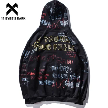 

11 BYBB'S DARK Graffiti Hoodie Sweatshirt Mens 2020 Autumn Cotton Clothes Casual Pullover Harajuku Japanese Streetwear Hip Hop
