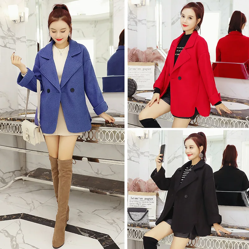 

2018 Autumn And Winter New Style Korean-style Mid-length Loose-Fit Slimming Short-height Cocoon Woolen Coat