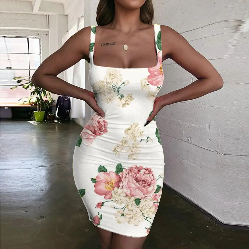 

KYKU Flower Dress Women Art Sundress Peony Flower Vestido Sexy Harajuku Halter Sleeveless Womens Clothing Party Short Boho Femme