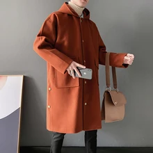 Осень/Зима стиль тонкий средней длины сплошной цвет студентов с капюшоном пальто свободного покроя личности Молодежная мужская одежда