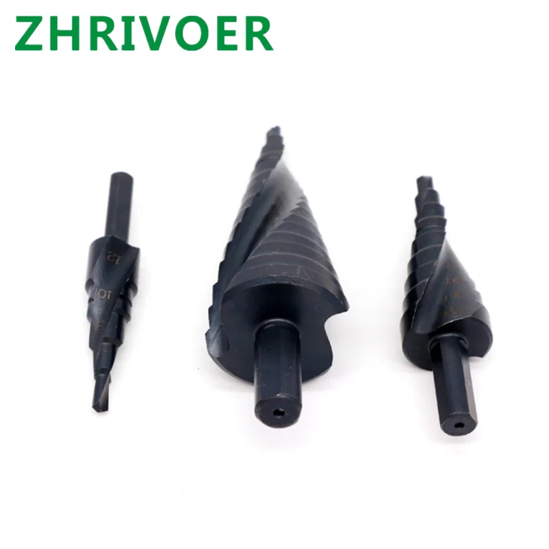 Spiral groove step bit set 4-32,4-20,4-12mm high speed steel hexagonal shank reamer pagoda drill