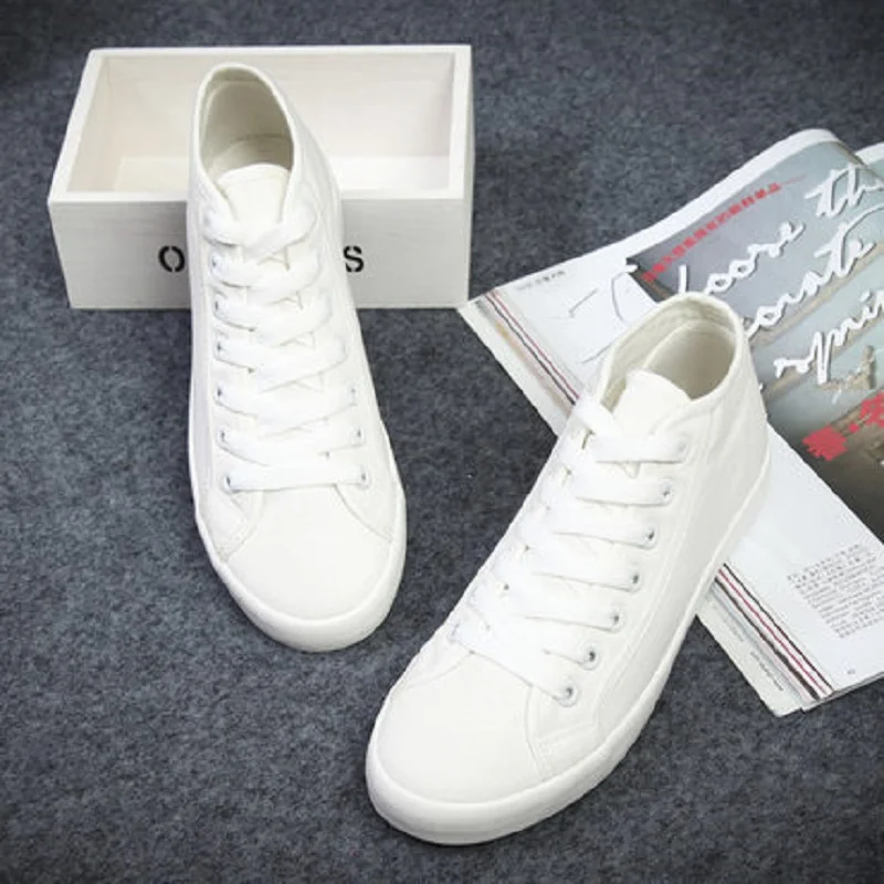 

2019 new wild far step high to help solid color small white shoes canvas shoes literary fan casual women's shoes