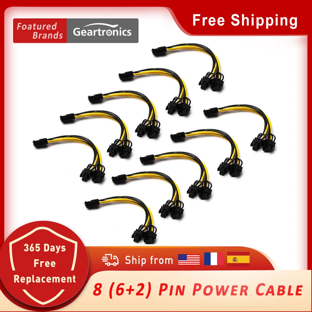 10Pcs 8 Pin PCI Express to Dual PCIE (6+2) Power Cable 20cm Motherboard Graphics Card PCI-E GPU Data Splitter | Компьютеры и офис