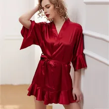 Халат для спальни глубокий v-образный вырез широкая сосновая уютная однотонная шелковая тонкая дышащая женская сиамская юбка Европейский Стиль Соблазнительные костюмы