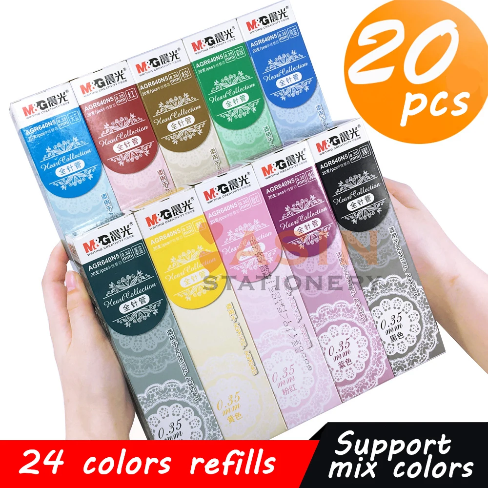 20Pcs/box Gel Pen Refill Rod 0.38mm Multi 24 Colors Painting Gel Ink Pens Refills School Stationery Tool painless small needle teeth irrigator ultrafine 30g 4mm 13mm 25mm 38mm disposable syringes needles eyelid tool parts