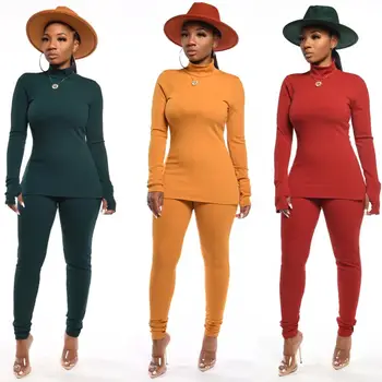 

Wjustforu Casual Women Two Piece Set Sweater Top and Pants Turtleneck Set Long Sleeve Crop Top Elastic Waist Wide Pants Suit