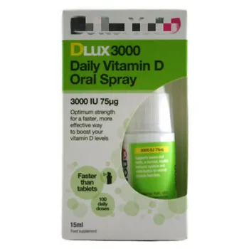 

DLux3000iu (75 mg) vitamin D3 oral spray 15ml promotes calcium absorption supports bone tooth and healthy immune system