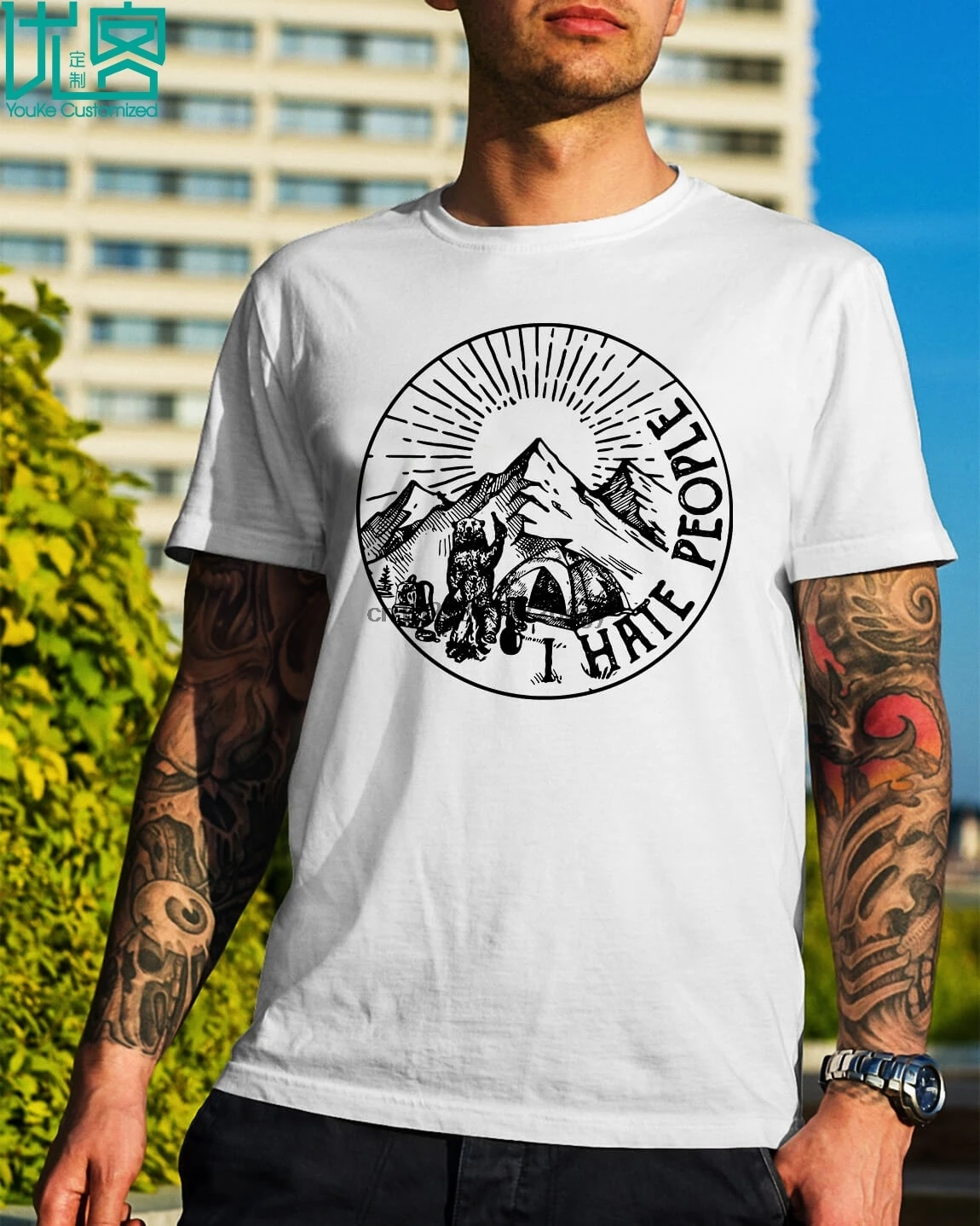 

Brand Campfire Camping Bear I Hate People T-Shirt 2020 Summer Men Short Sleeve T-Shirt