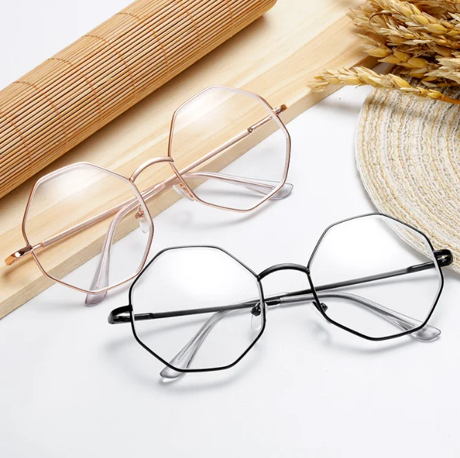 

Unisex All-match Retro Light Eyeglasses Trendy Metal Glasses Frame Solid Color Art Retro Personality Octagonal Polygon Glasses