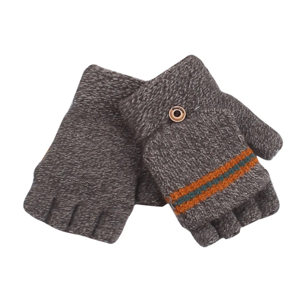 SAGACE Winter Gloves Children Warm Cotton Half Finger Knit Wool Gloves Kid Fashion Stripe Comfortable Flip Top Soft Gloves Boys