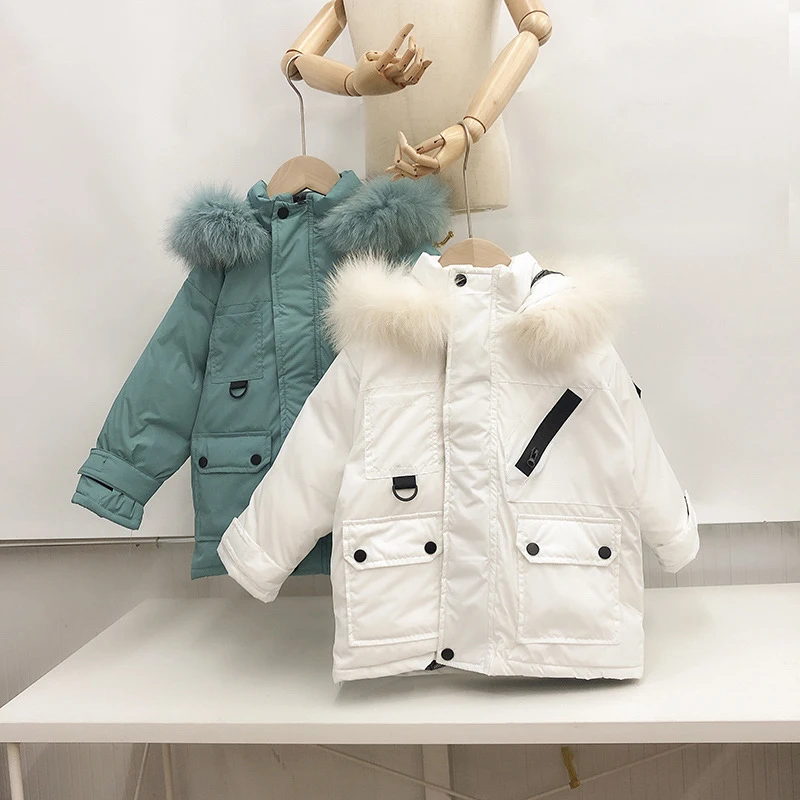 Fur collar children's hooded down jacket handsome boy fashion lock warm warm tide coat