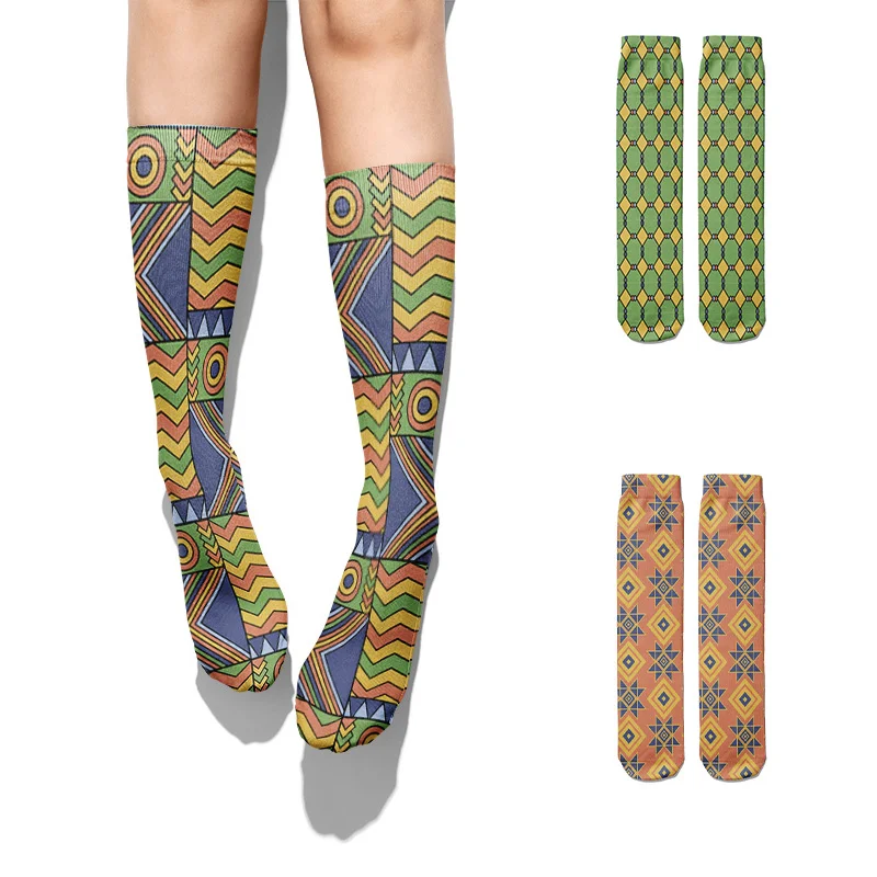 smartwool socks women African Ethnic Style Cotton Socks For Women Men Plaid Stripes Fashion Casual High Ankle Socks Funny Street Compression Socks running socks women