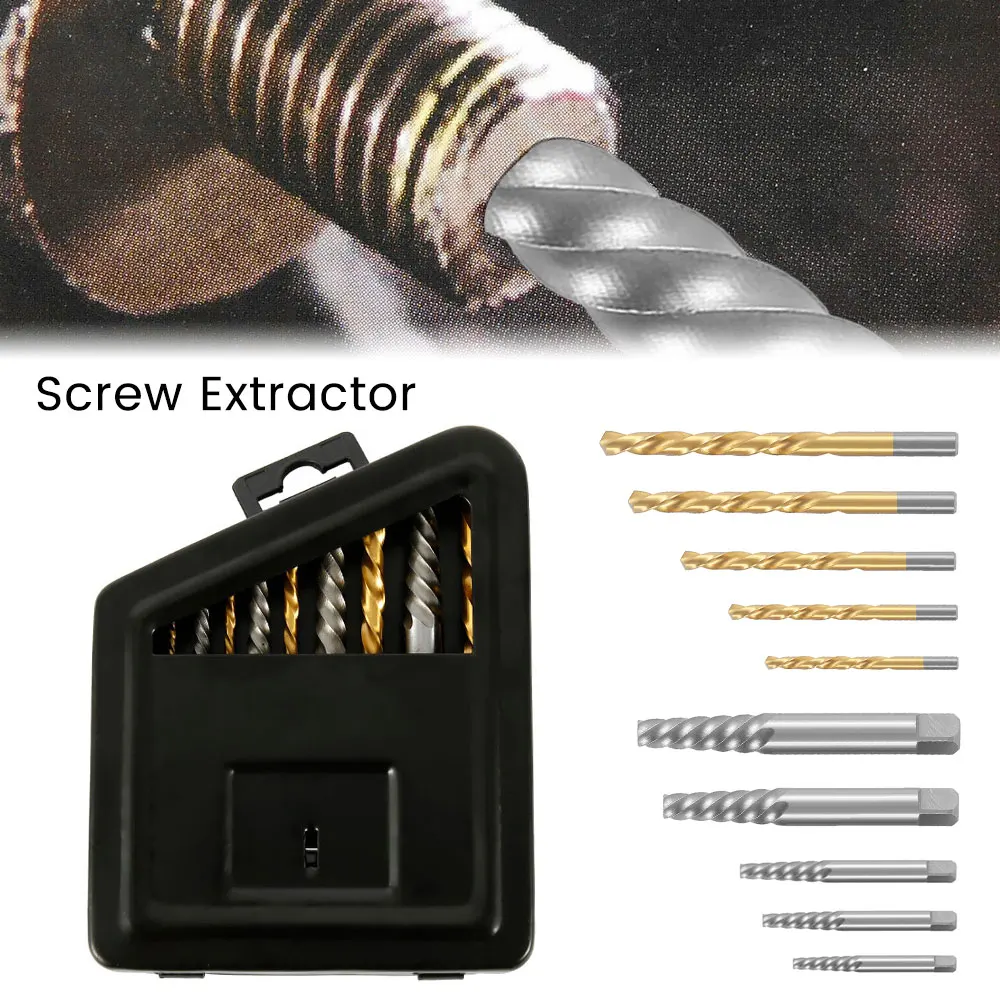  10pcs Cobalt Left Hand Drill Bit Set Broken Bolt Damaged Screw Extractor Set Metal Case Perforator 