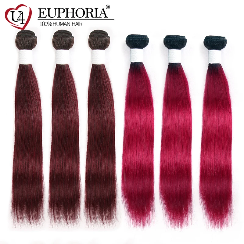 Ombre Honey Blonde 27 99J Burgundy Red Color Straight Bundles Human Hair Weaving Brazilian Non-Remy 1/3/4 Bundles Hair Euphoria