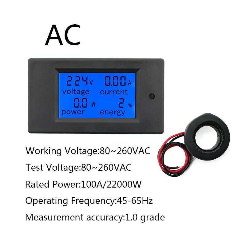 100A Meter CT Coil 20A 100A AC 80-260V DC 6,5-100 V цифровой светодиодный Вольтметр Амперметр ваттметр измеритель энергии 12V 24V 110V 220V Вольт тестер - Цвет: 100A Meter CT Coil