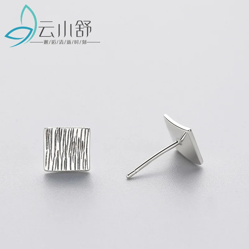 CAIYAYINUO Punk Petite Plain Square Prevent Allergy Stud Earrings Real 925 Sterling Silver Women Fine Jewelry Tinc Geometric