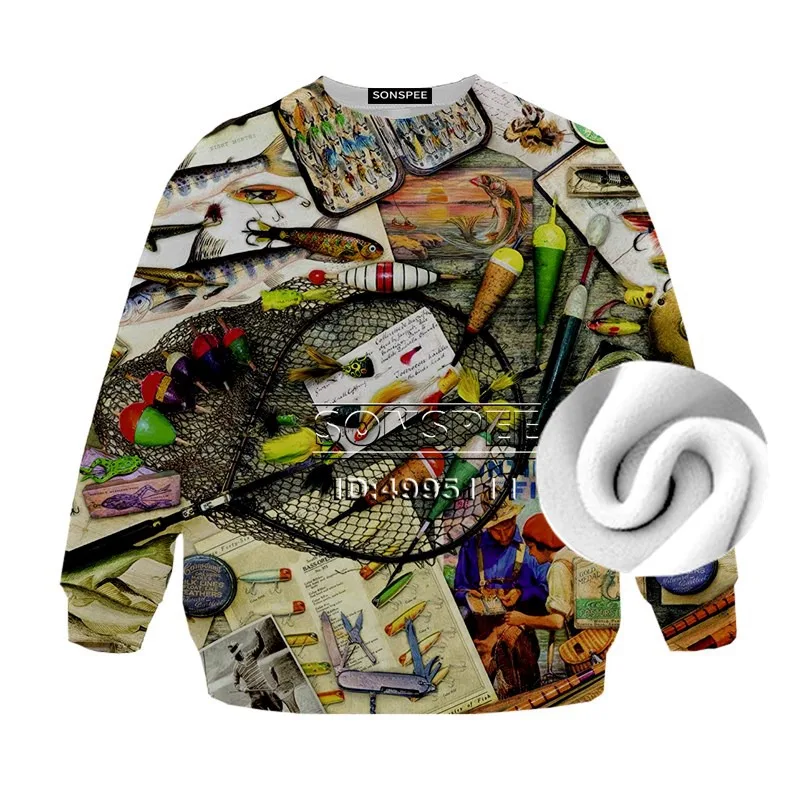 SONSPEE Fishing Fish Bird Eagle 3D Print Fleece Thick Casual Sweatshirt hoodies Boy Girl Kid Children Clothing Long Sleeve