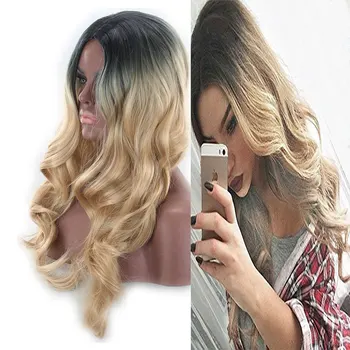 

Bomshell Black Ombre Blonde Synthetic Wigs Glueless Loose Natural Wave Heat Resistant Fiber Hair Middle Parting For Women Wigs