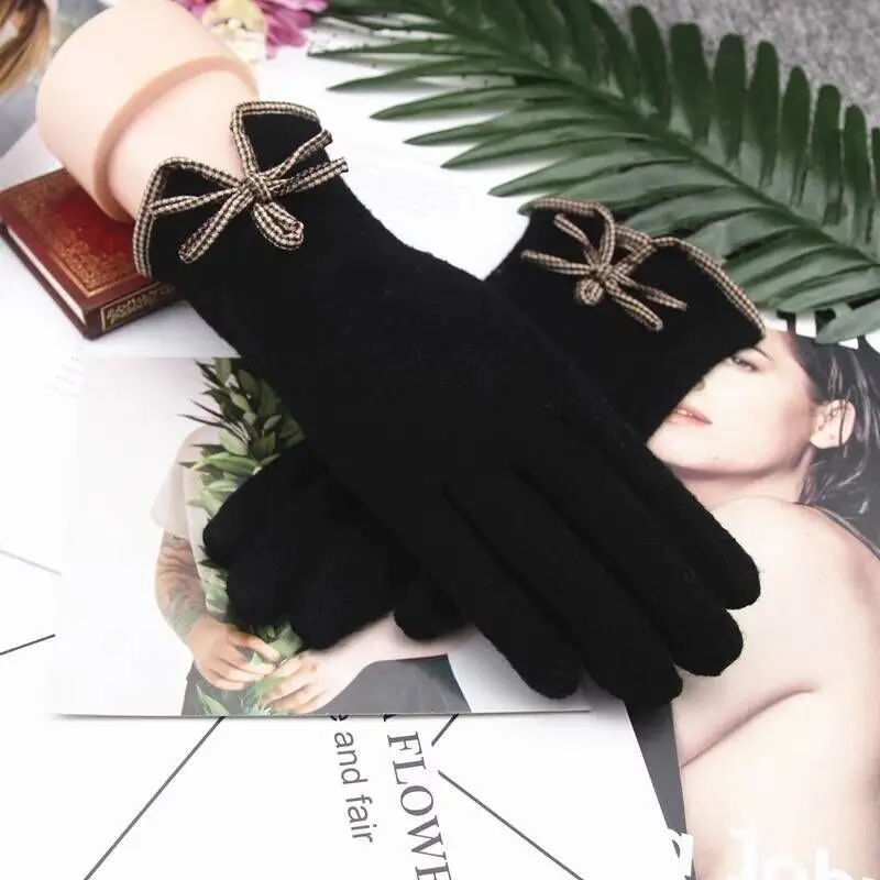 New Ladies Winter Warm Gloves, Cashmere Wool Gloves, Five-Finger Split-Finger Touch Screen Gloves