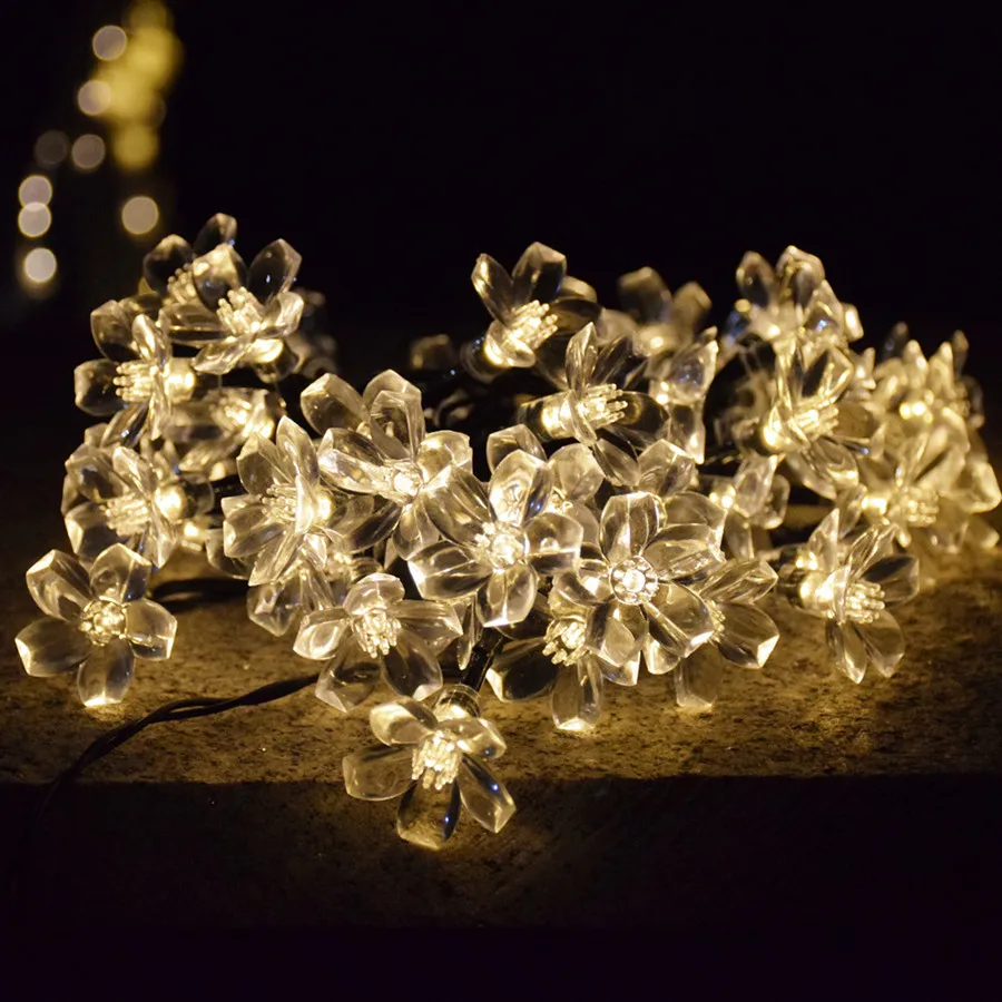 

Solar Lights for Garden Decoration Garland String Peach Blossom Pendant LED Solar Lights Outdoor Christmas Lighting 7M