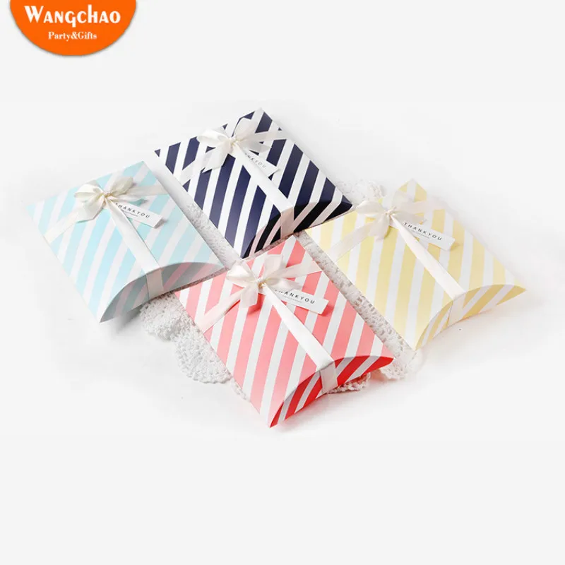 

10pcs/lot Colored Striped Pillow Box Wedding & Engagement Candy Box Birthday Party Favors Boxes Valentines Day Gift Packing Box