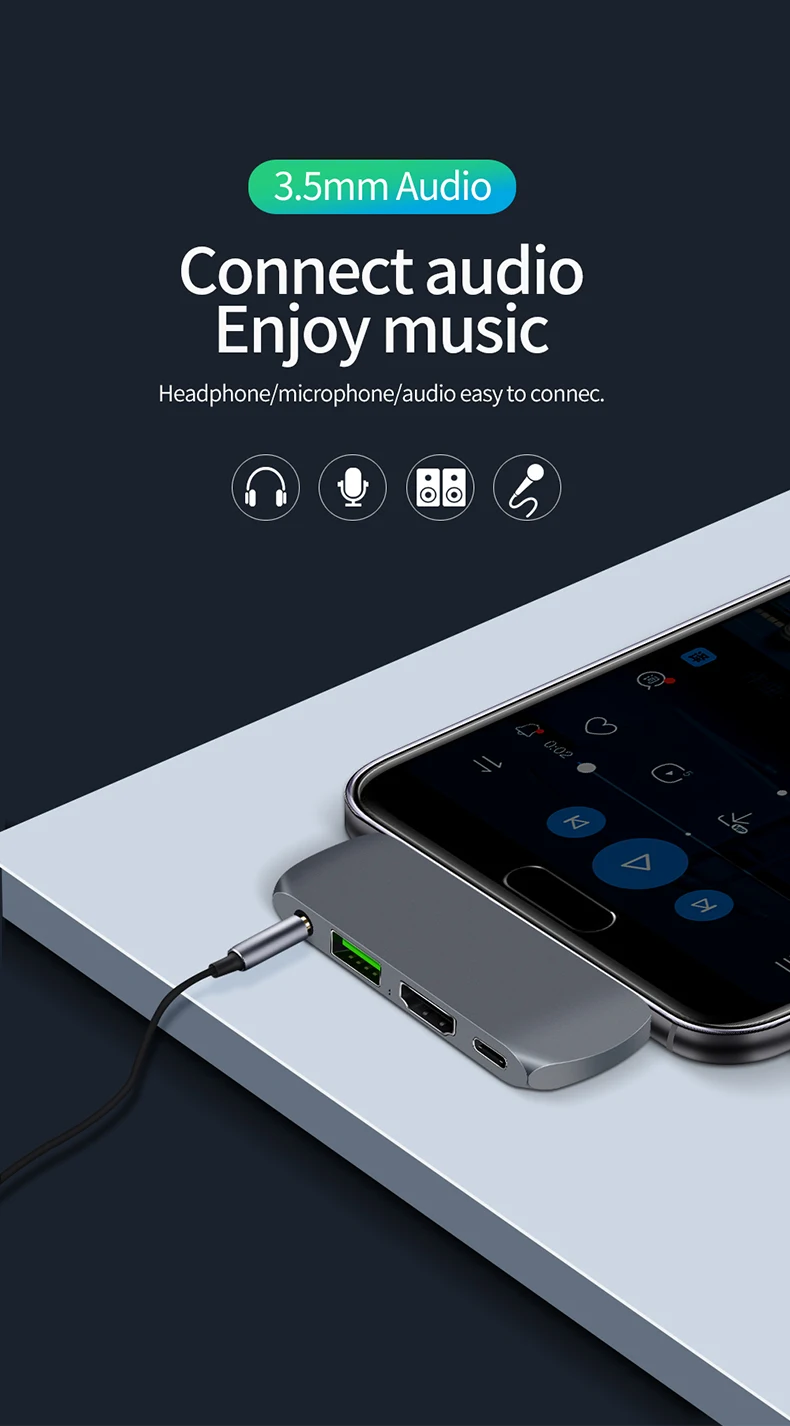 4 в 1 многопортовый USB C концентратор, 4 порта type C адаптер с HDMI USB3.0 PD 3,5 мм аудио для Macbook, больше устройств с интерфейсом type C