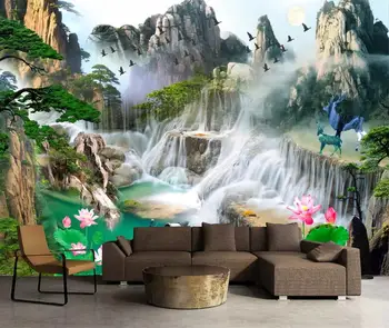 

CJSIR Custom 3D Wallpaper 3D Waterfall Forest Landscape Lotus Deer Art Mural Life Bedroom Children Room Photo Wallpaper Decor